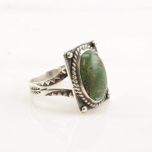 Fred Harvey Era Silver Ring Cerrillos Turquoise Oval Sterling Size 9 1/2