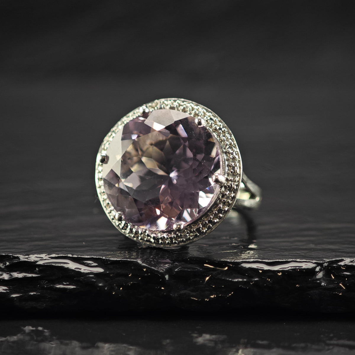 Large Amethyst CZ Sterling Silver Ring Sz 4 1/2 R6838