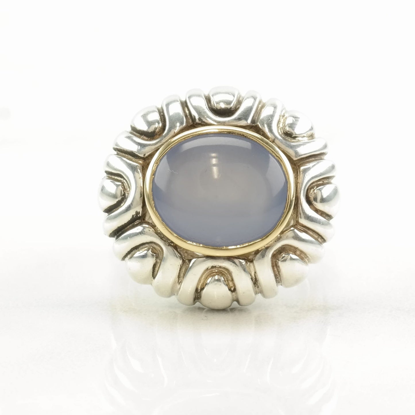 Samuel B Silver Ring Blue Chalcedony 18K Gold Sterling Size 6