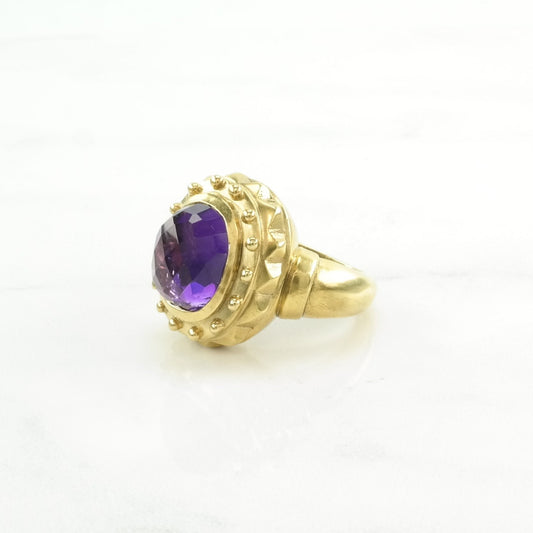 Sevan Silver Ring Amethyst Gold Plated Sterling Purple Size 7 1/4