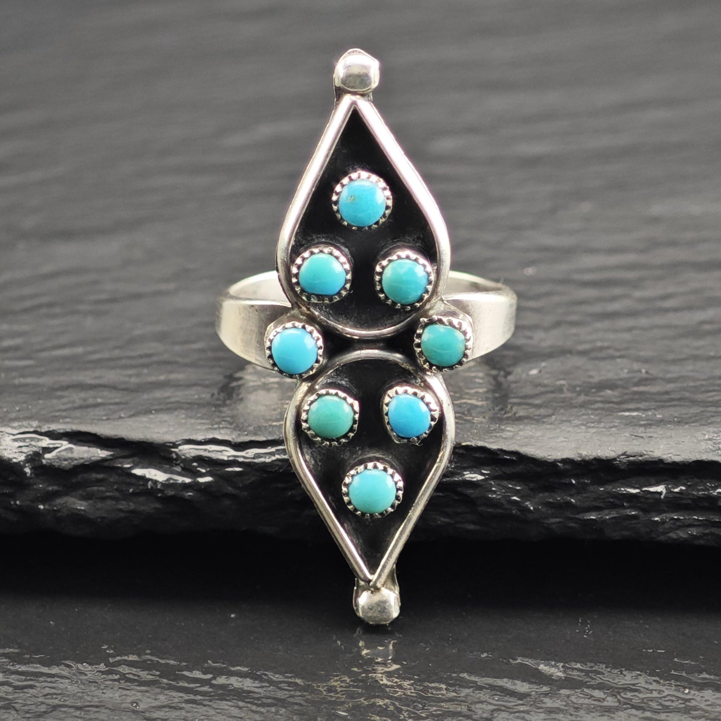 Vintage Zuni Petit Point Turquoise Sterling Silver Ring Sz 7 R6648