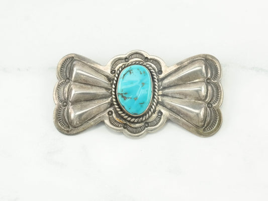 Fred Thompson Native American Sterling Silver Blue Turquoise Brooch Bow