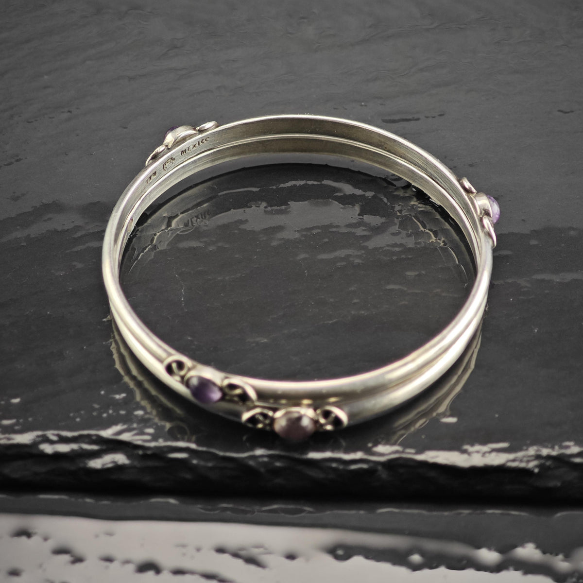 Taxco Amethyst Bangle Sterling Silver Sz 8" BR3173