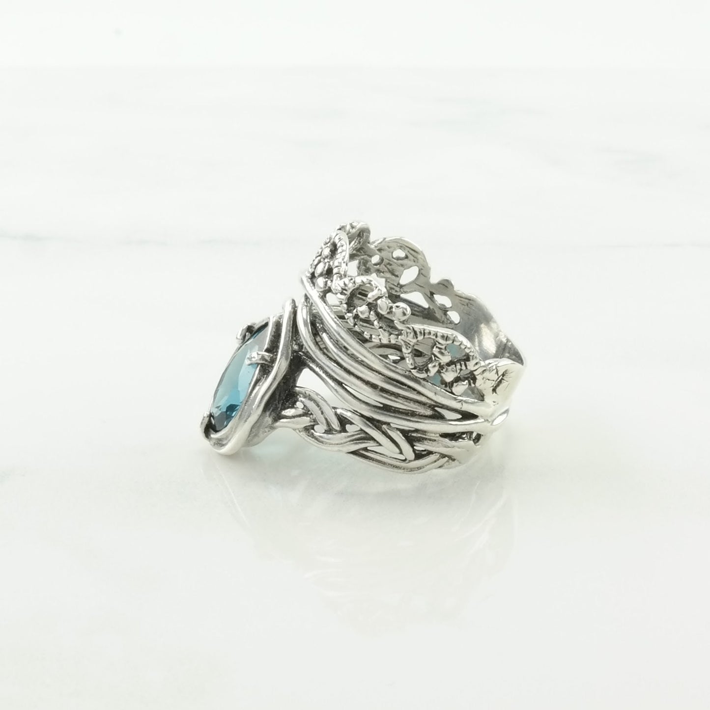 Israel Silver Ring Topaz Braided Sterling Blue Size 7 1/2