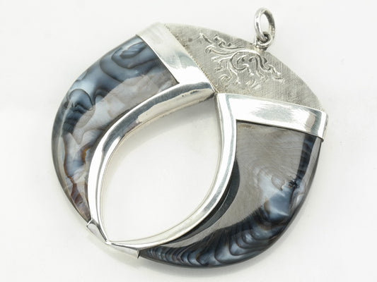 Vintage Abalone Faux Claw Sterling Silver Pendant