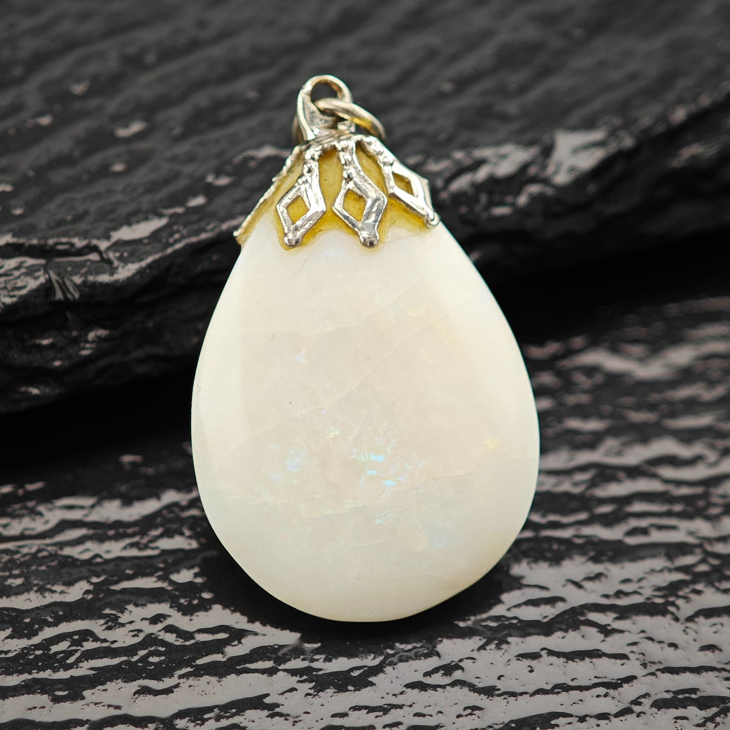 Natural Opal Teardrop Pendant 10ct in Silver Plate - Vintage Charm