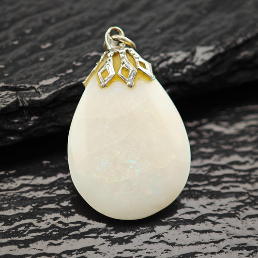 Natural Opal Teardrop Pendant 10ct in Silver Plate - Vintage Charm