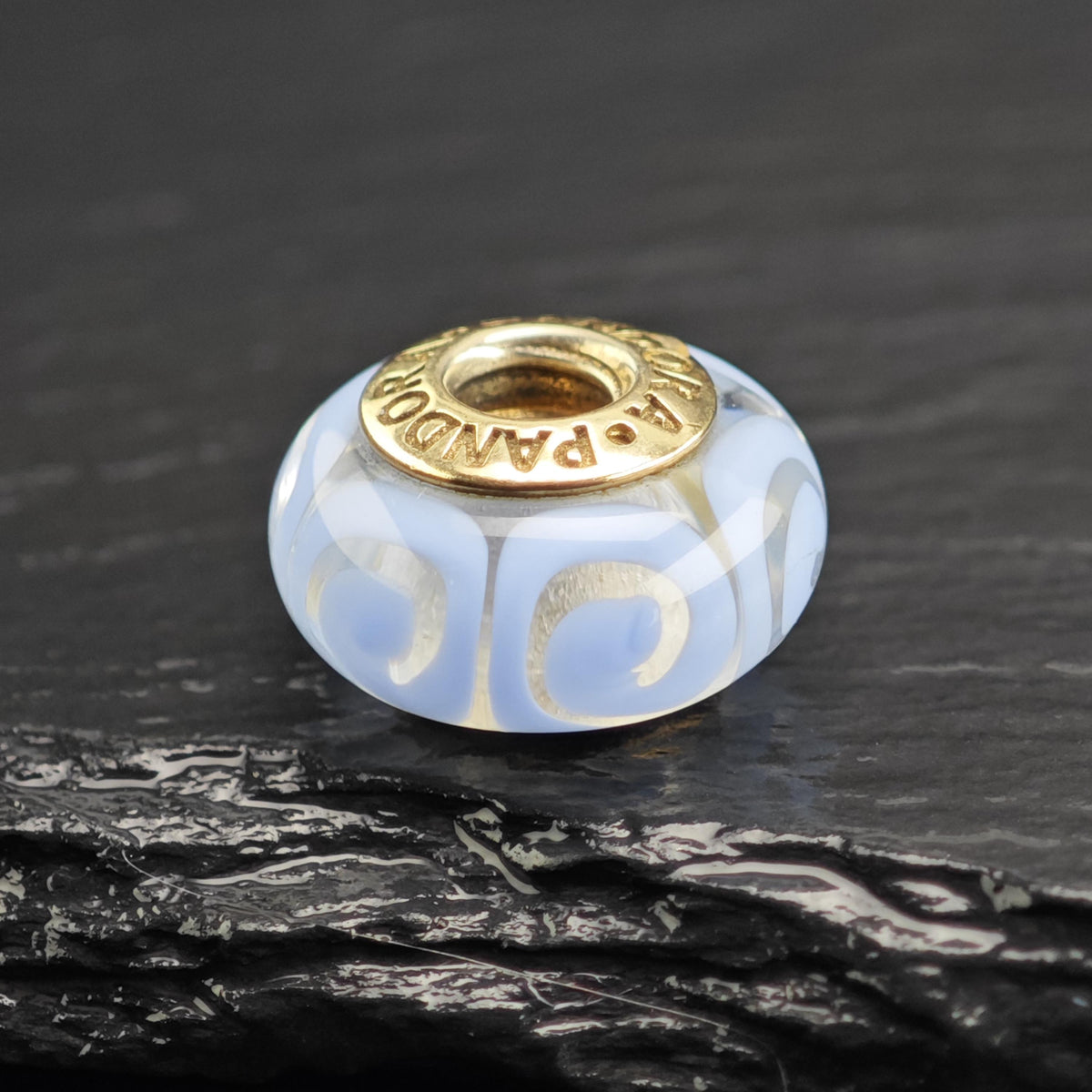 Vintage Pandora 14K Gold Blue Murano Glass Charm P3112