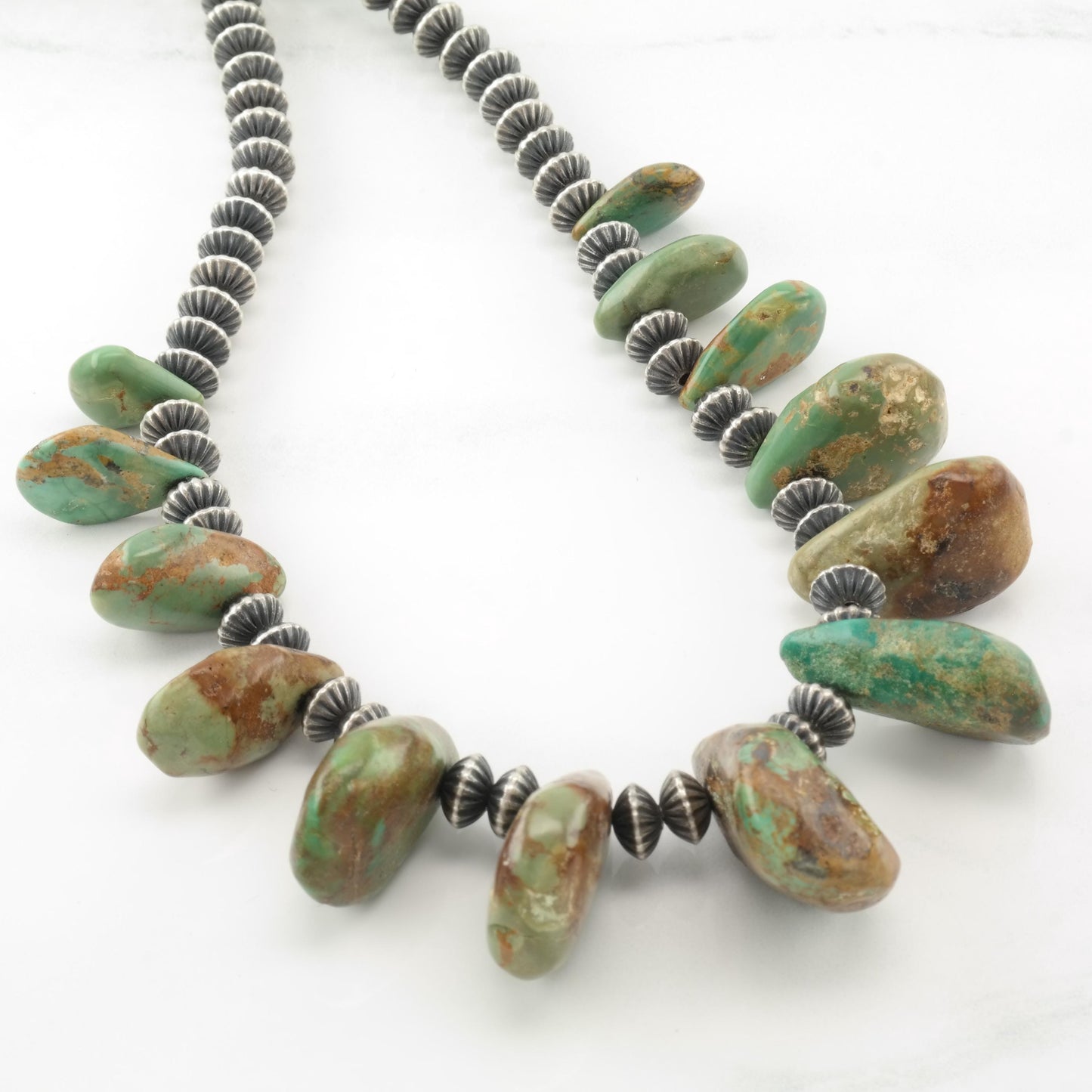 Vintage Native American, Green Turquoise Sterling Silver Shell Necklace