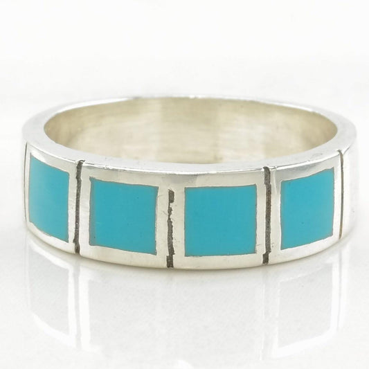 Vintage Southwest Silver Ring Turquoise Inlay Sterling Size 5 3/4