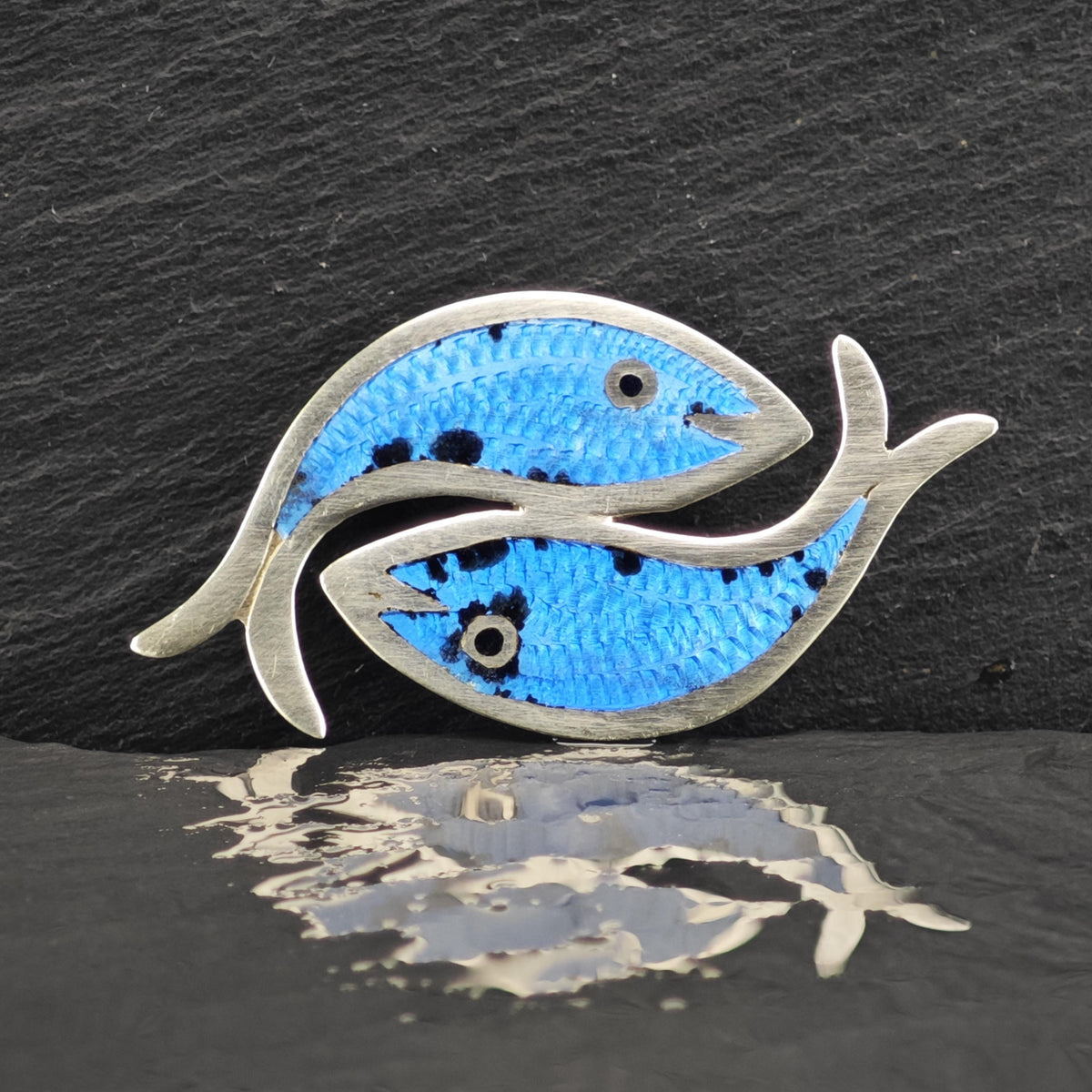 Jose Fuentes Fish Blue Enamel Sterling Silver Brooch B2274