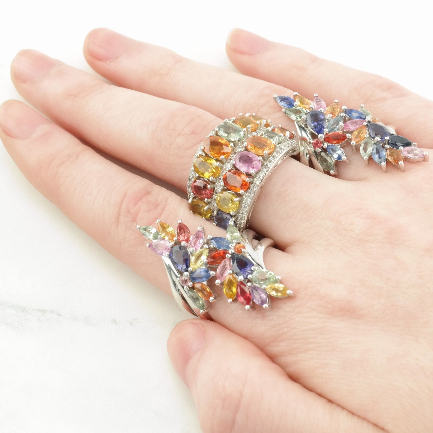 Sterling Silver Ring Sapphire Rainbow Multi Color Sz7 R4687