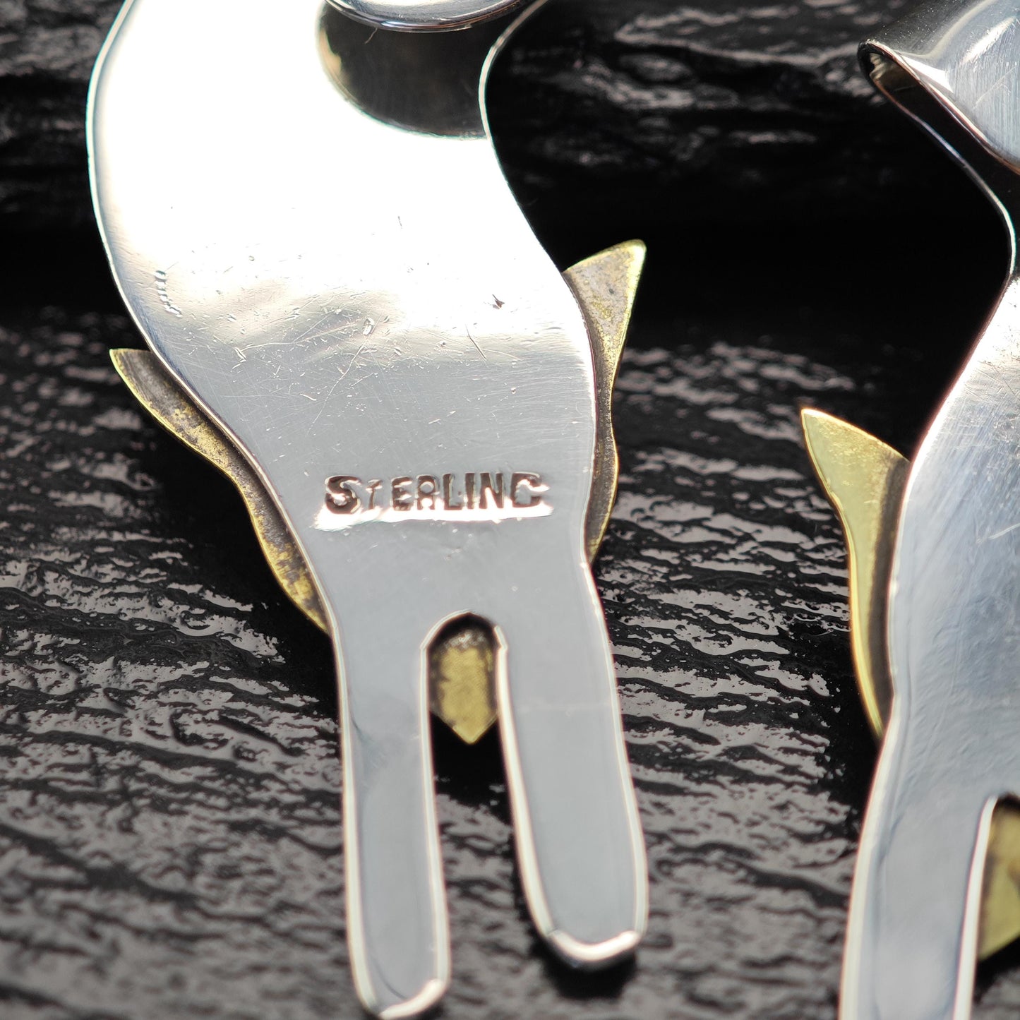 Vintage Gold Tone Fox, Brass Animal Stud Earrings Sterling Silver