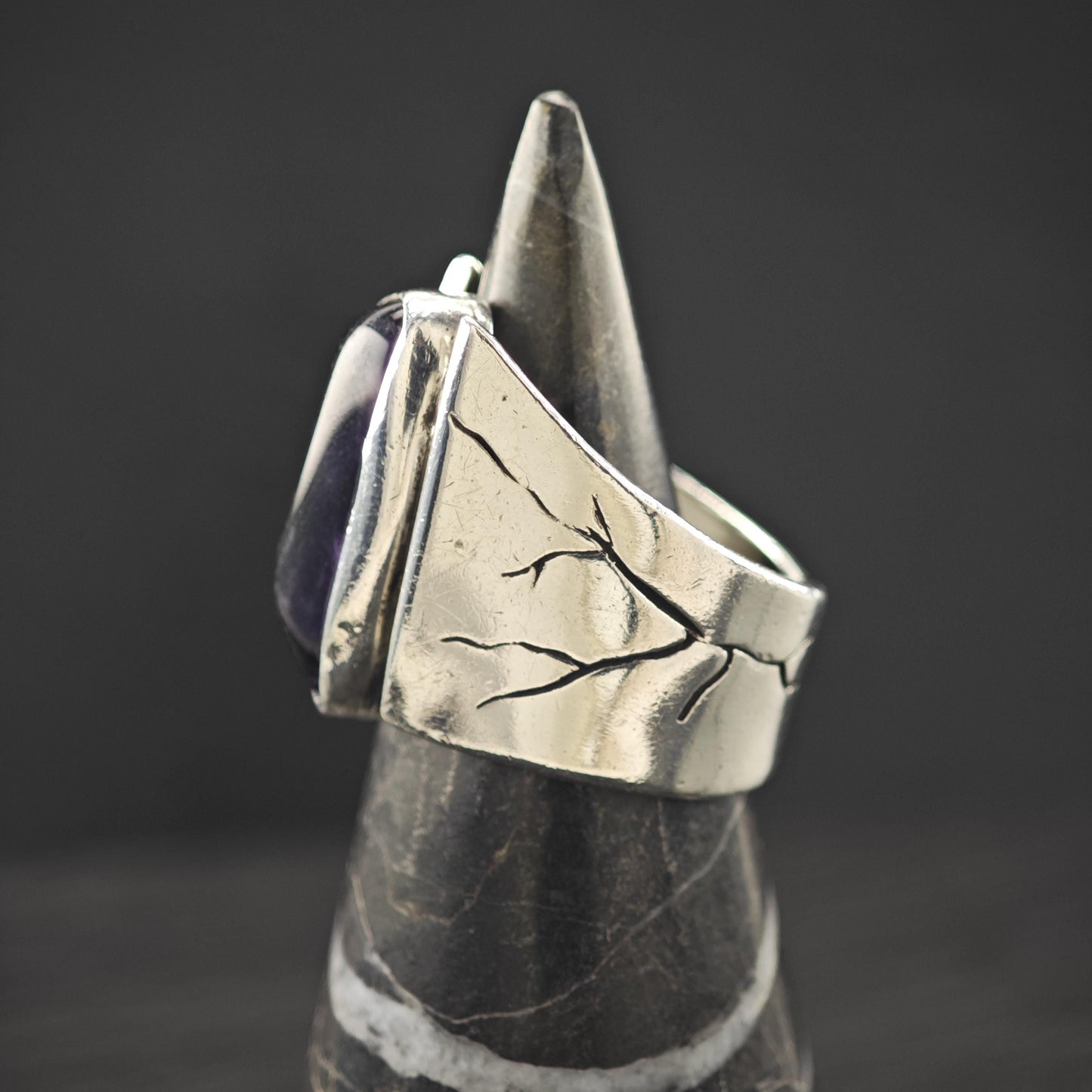 Vintage Sterling Silver Ring, Abstract Amethyst Size 6