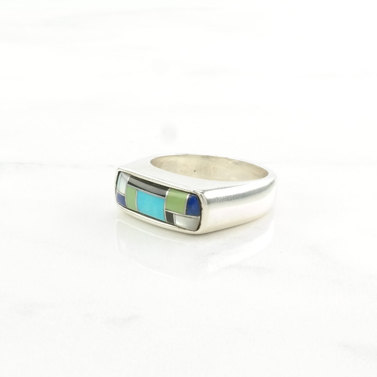 Carolyn Pollack Silver Ring Turquoise, Lapis Lazuli, Onyx Inlay Sterling Size 6 1/4