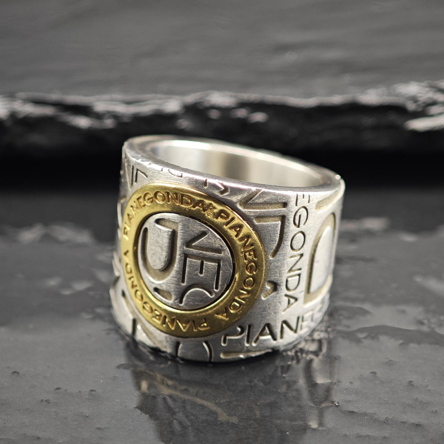 Pianegonda Gold Accent Stamped Design Sterling Silver Ring Sz 6 1/2 R6641