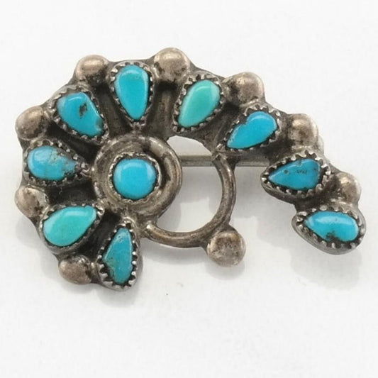 Zuni Sterling Silver Turquoise Brooch Pendant