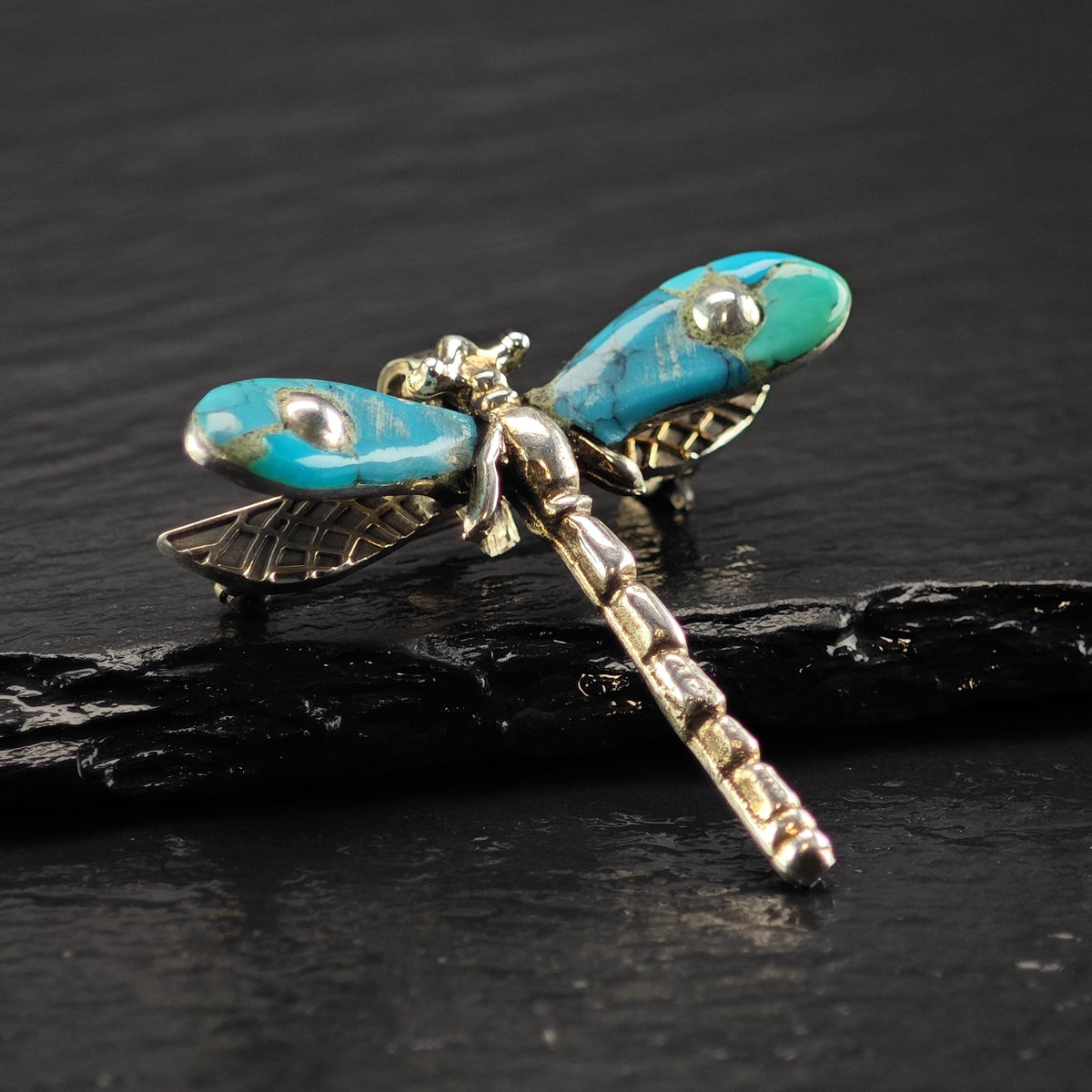 Mexican Silver Turquoise Dragonfly Sterling Silver Brooch/Pin P3165