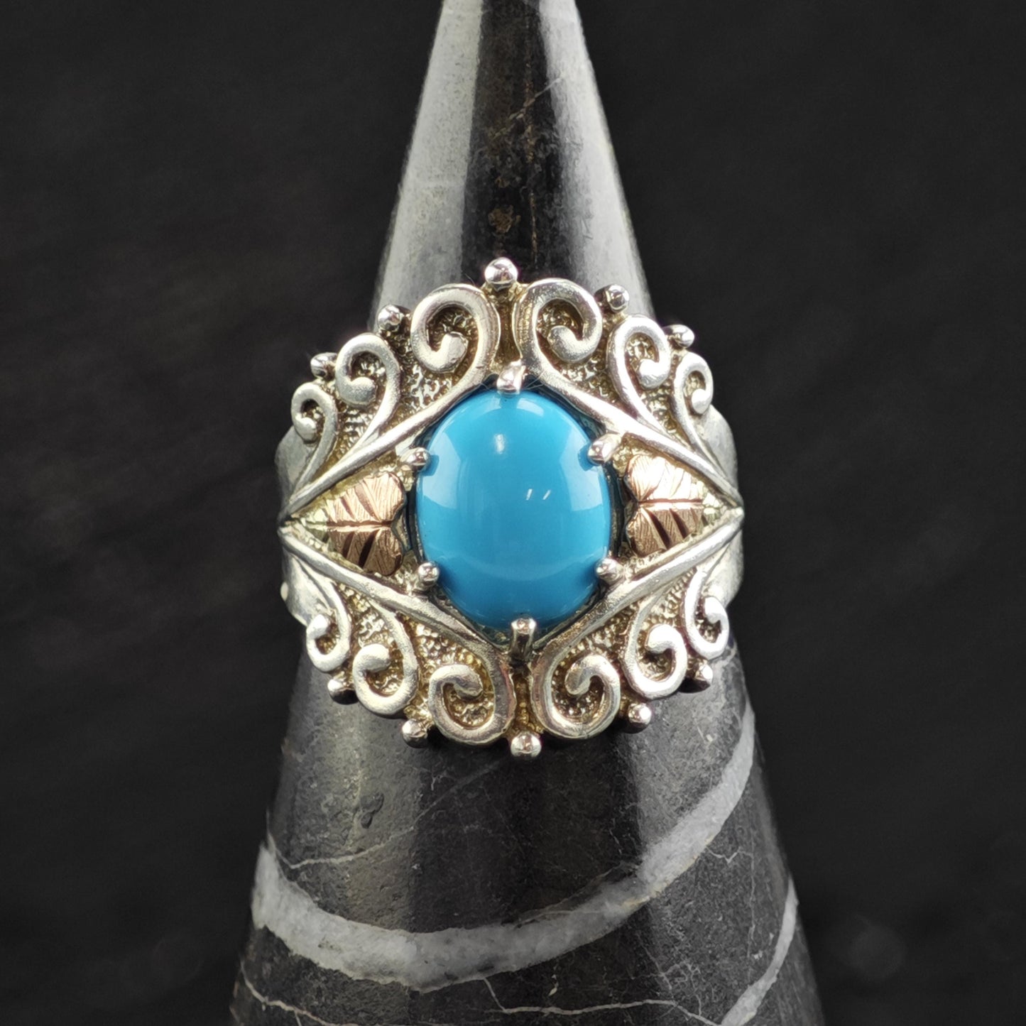 Turquoise 12K Gold Sterling Silver Ring Sz 7 1/4 R6613