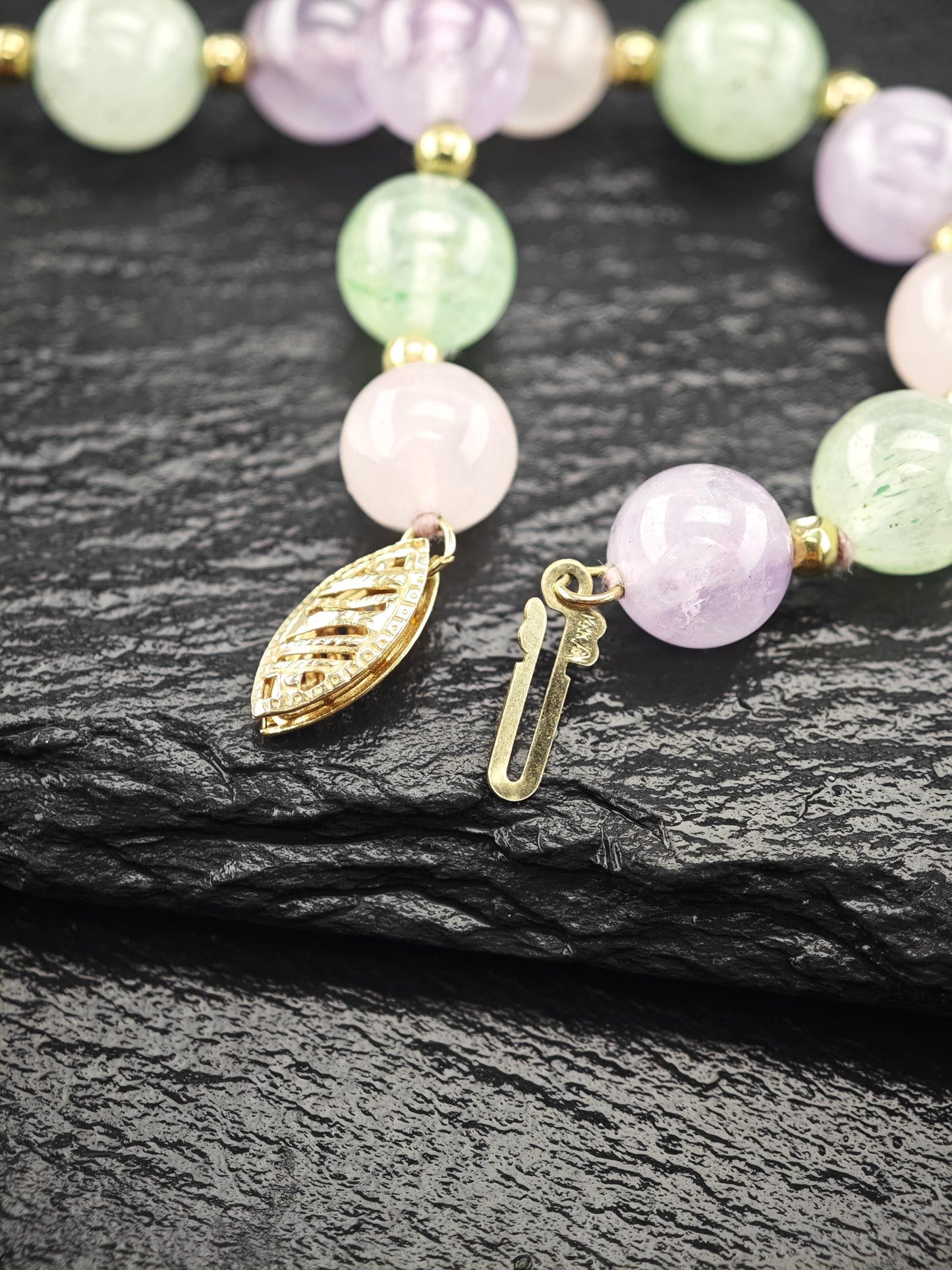 Multi-color Quartz, 14k Gold Clasp, Beaded Necklace Sterling Silver N2470
