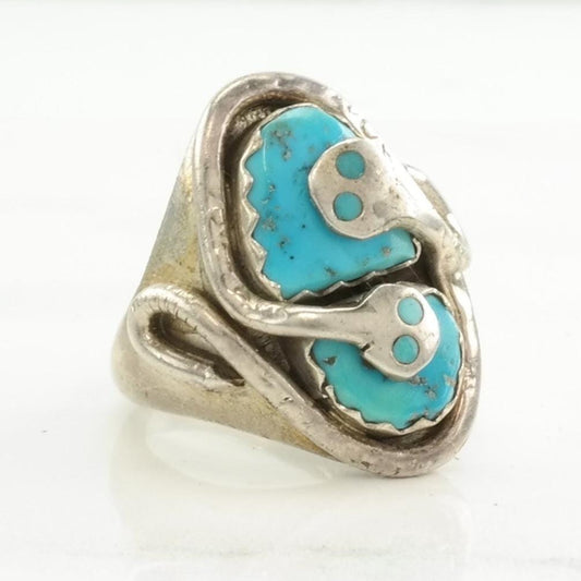 Vintage Zuni Silver Ring Turquoise Snake Sterling Blue Size 11 1/2