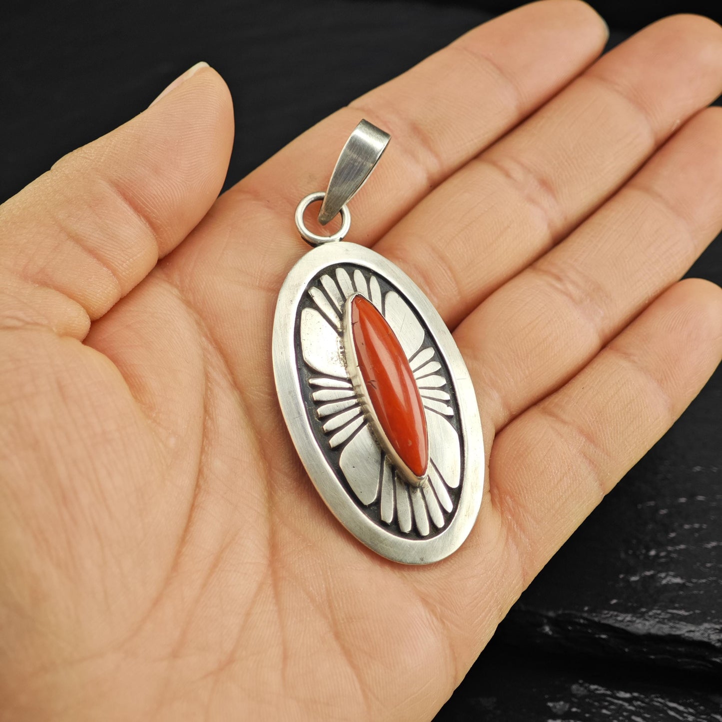 Alfred Joe Overlay Coral Pendant Sterling Silver P3063