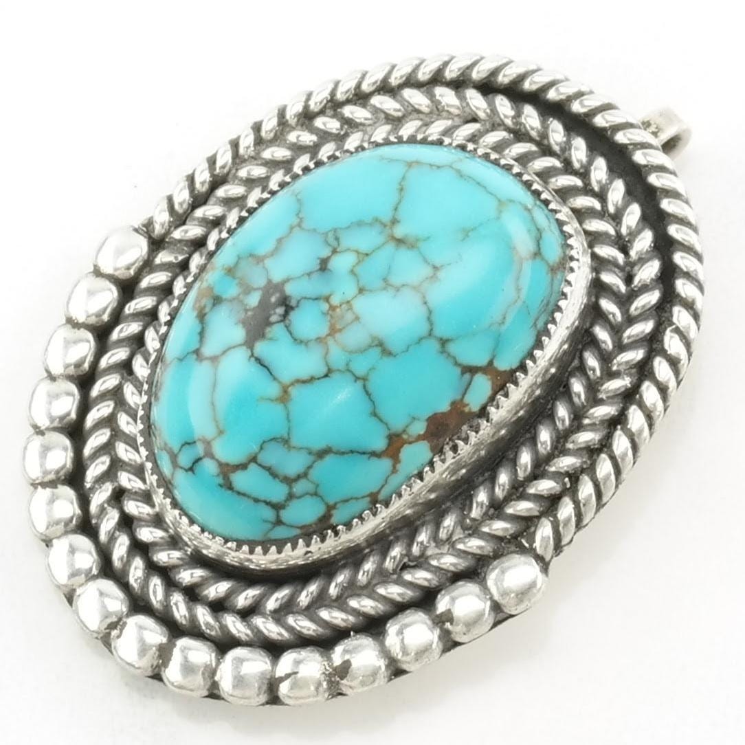 Vintage Native American Turquoise, Spiderweb Rope Sterling Silver Pendant