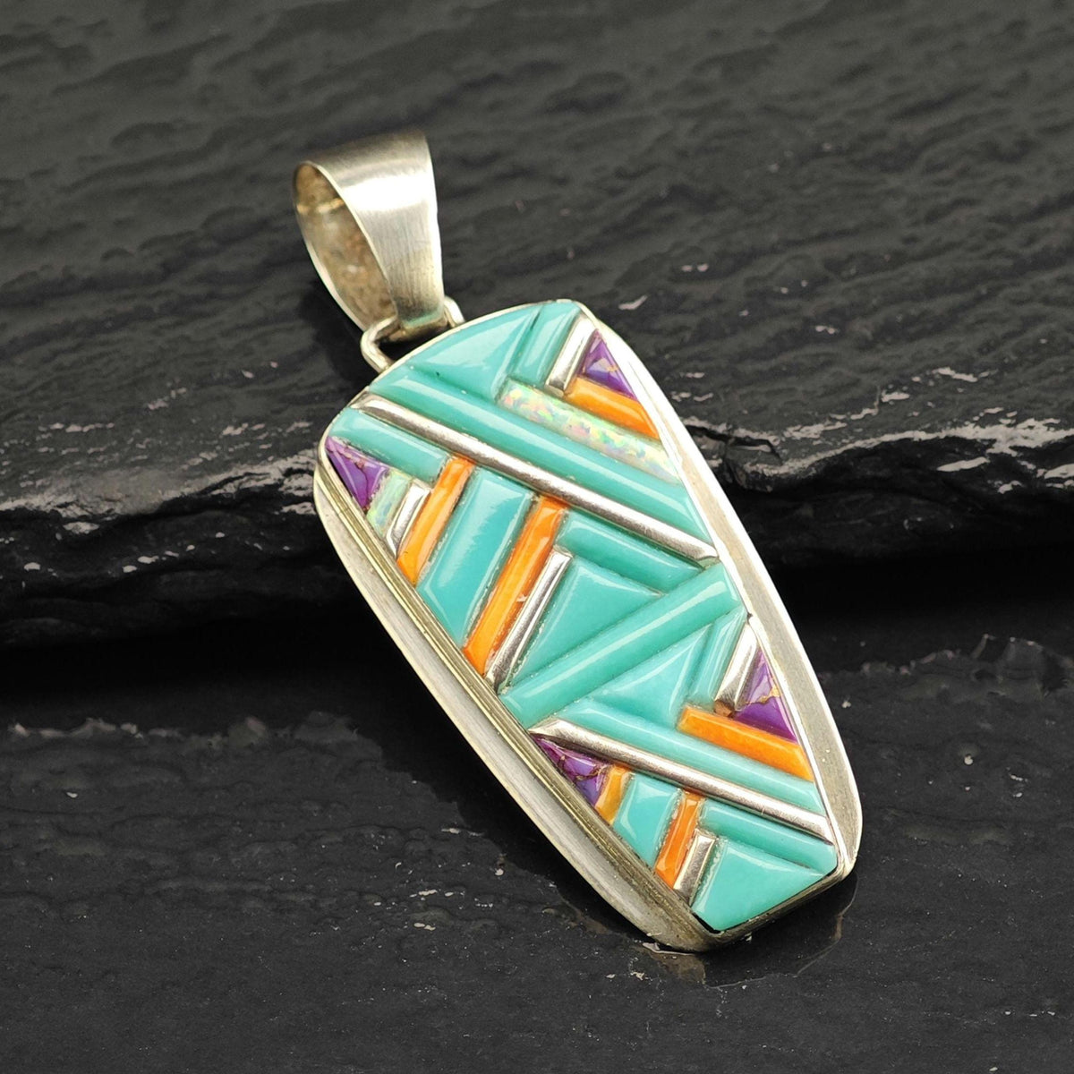 SW Turquoise Multistone Inlay Sterling Silver Pendant P3146