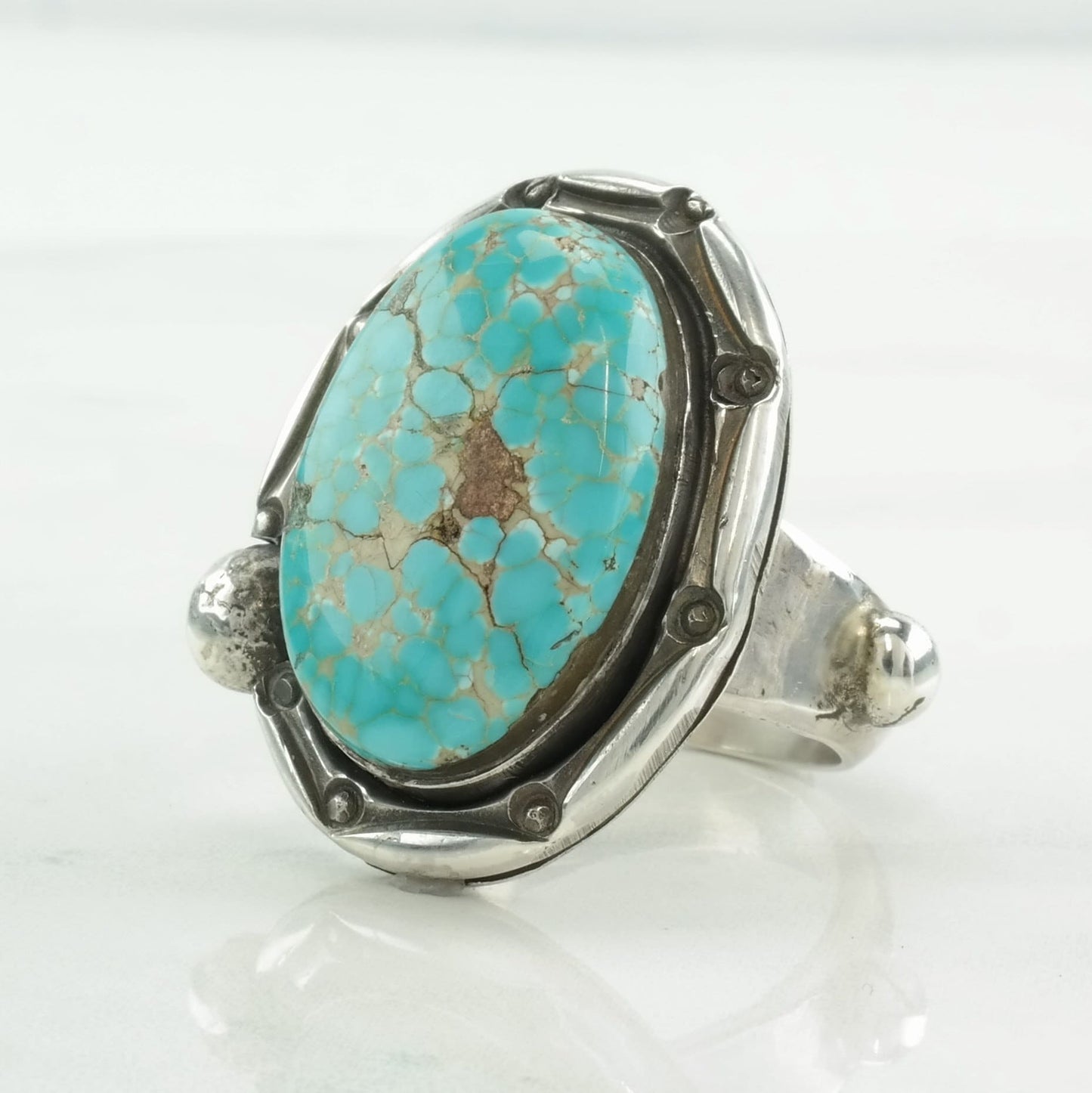 Native American Silver Ring Large, Turquoise Spiderweb, Sterling Silver Size 8