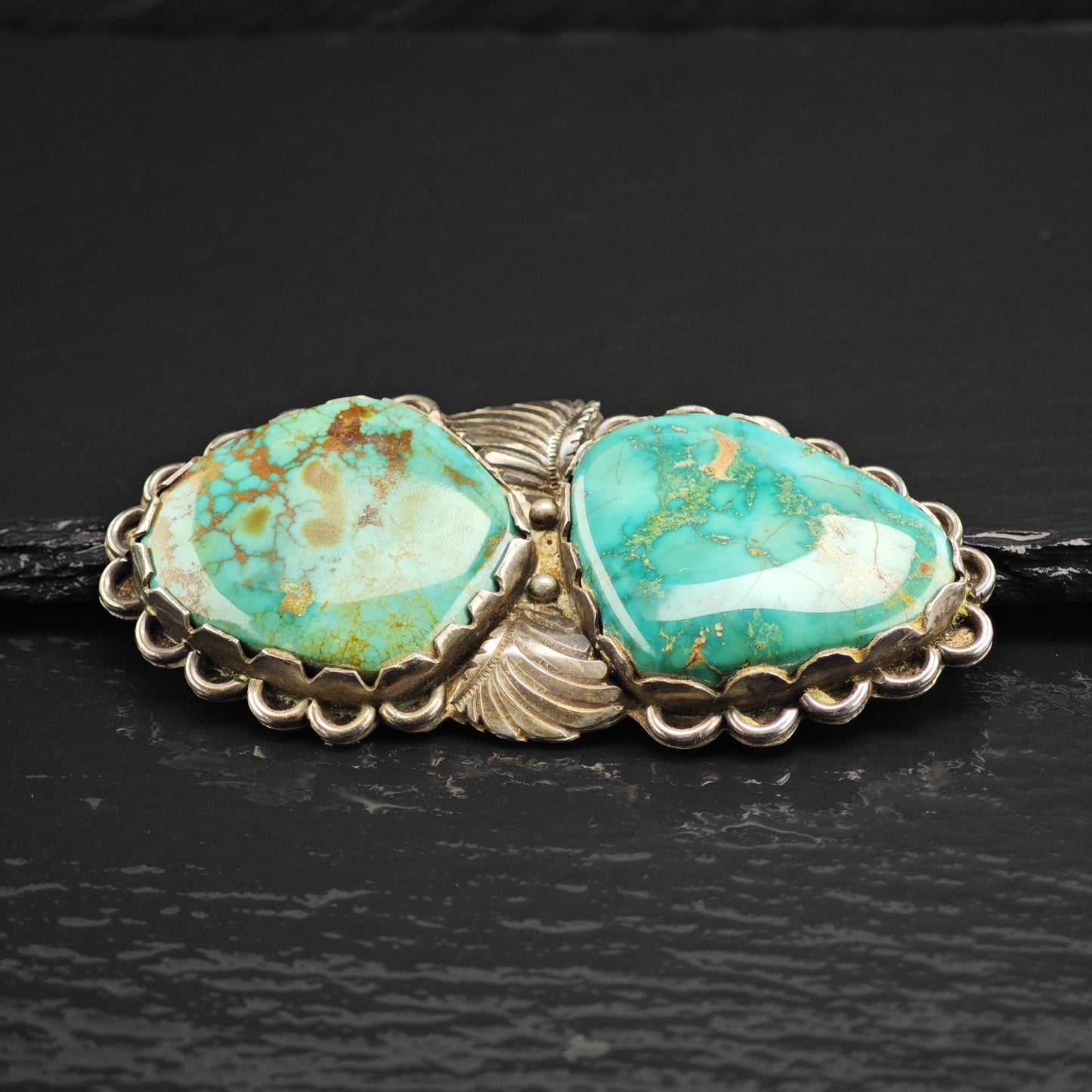Native American Sterling Silver Brooch Natural Green Turquoise