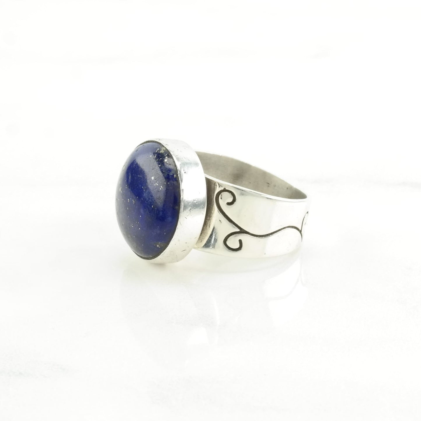 DTR Silver Ring Lapis Lazuli Stamped Band Sterling Blue Size 7