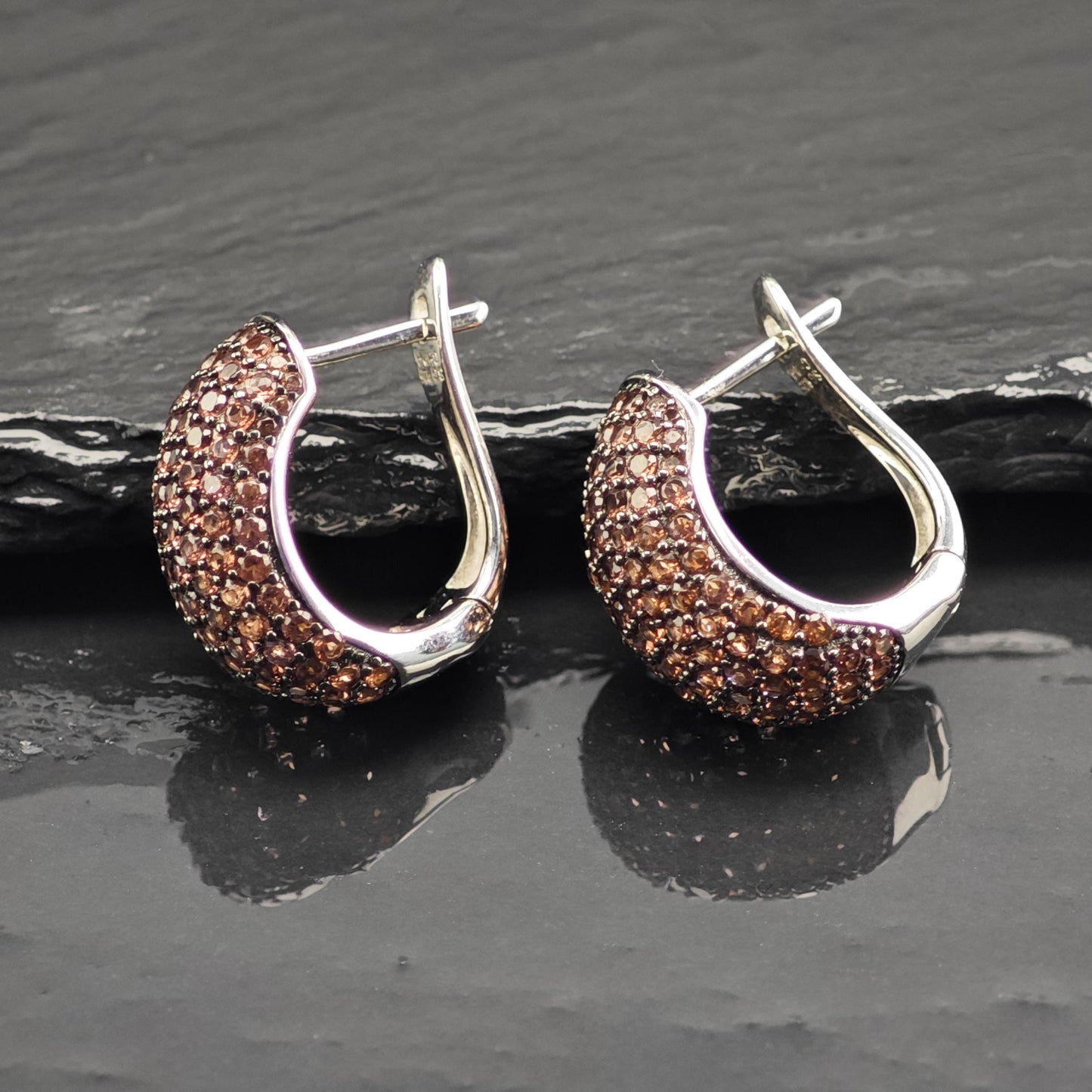 Pave, Brown CZ Stud/Huggie Sterling Silver Earrings ER3116