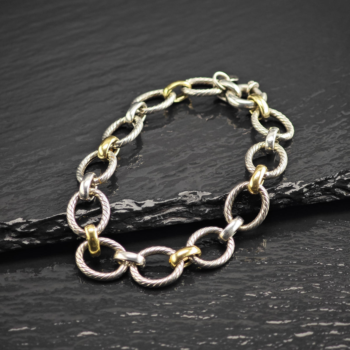 Vintage Phillip Gavriel 18K Gold Bracelet Sterling Silver Sz 6 1/2" BR3166