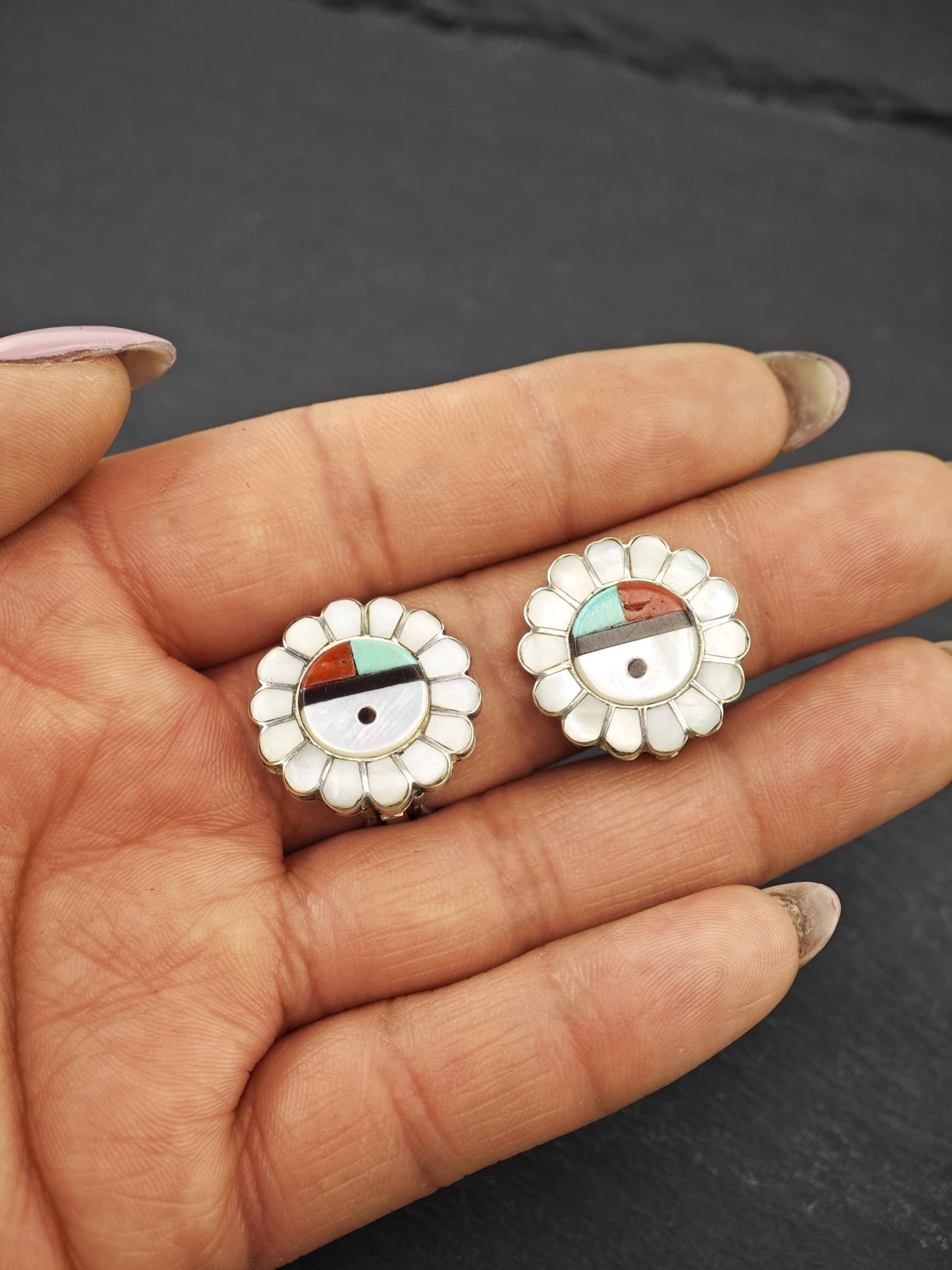 Native American, Floral Clip On Earrings Sterling Silver