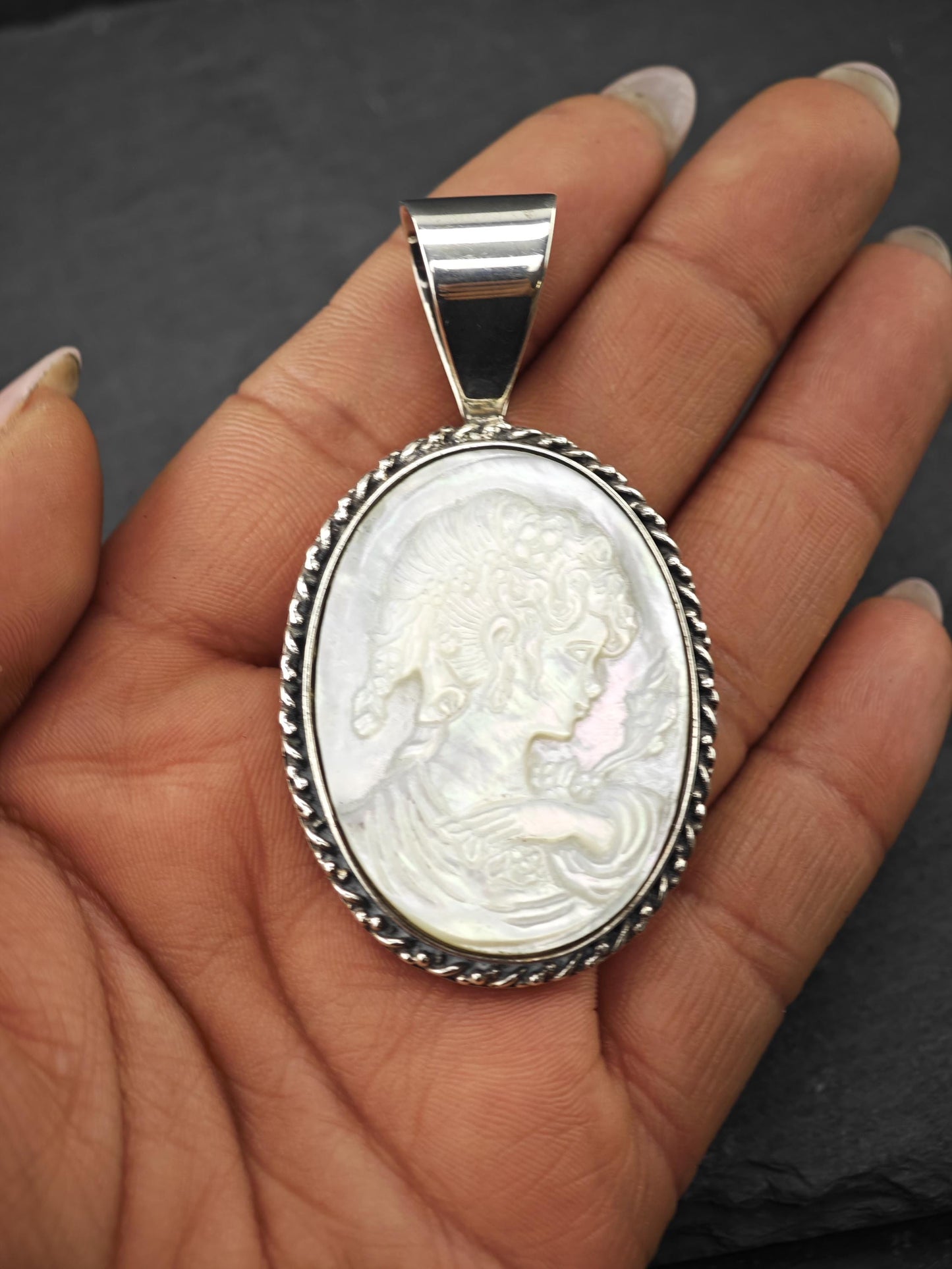 DTR MOP Carved Cameo, Female Sterling Silver P2673