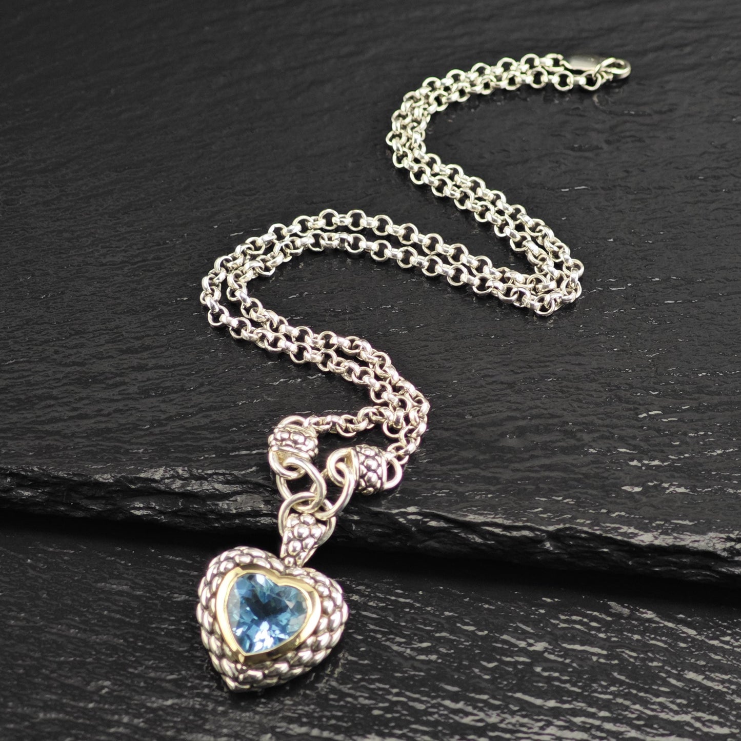 Designer Topaz 14K Gold Accent, Heart Sterling Silver Necklace N2731
