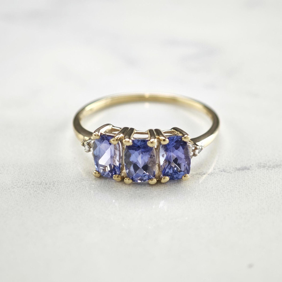 Tanzanite & Diamond 10K Gold Ring Sz 8 R6778
