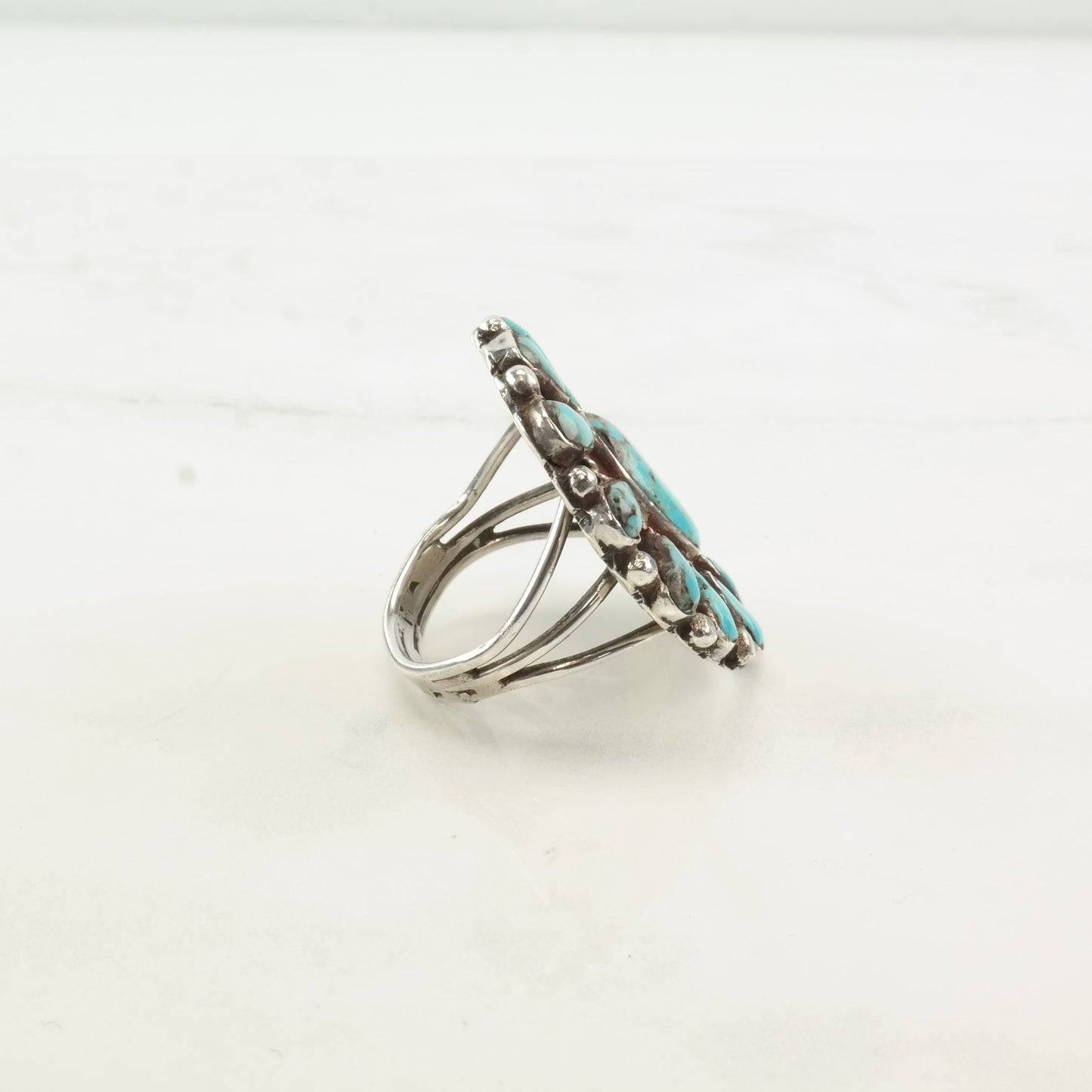 Native American Silver Ring Turquoise Cluster Sterling Size 9