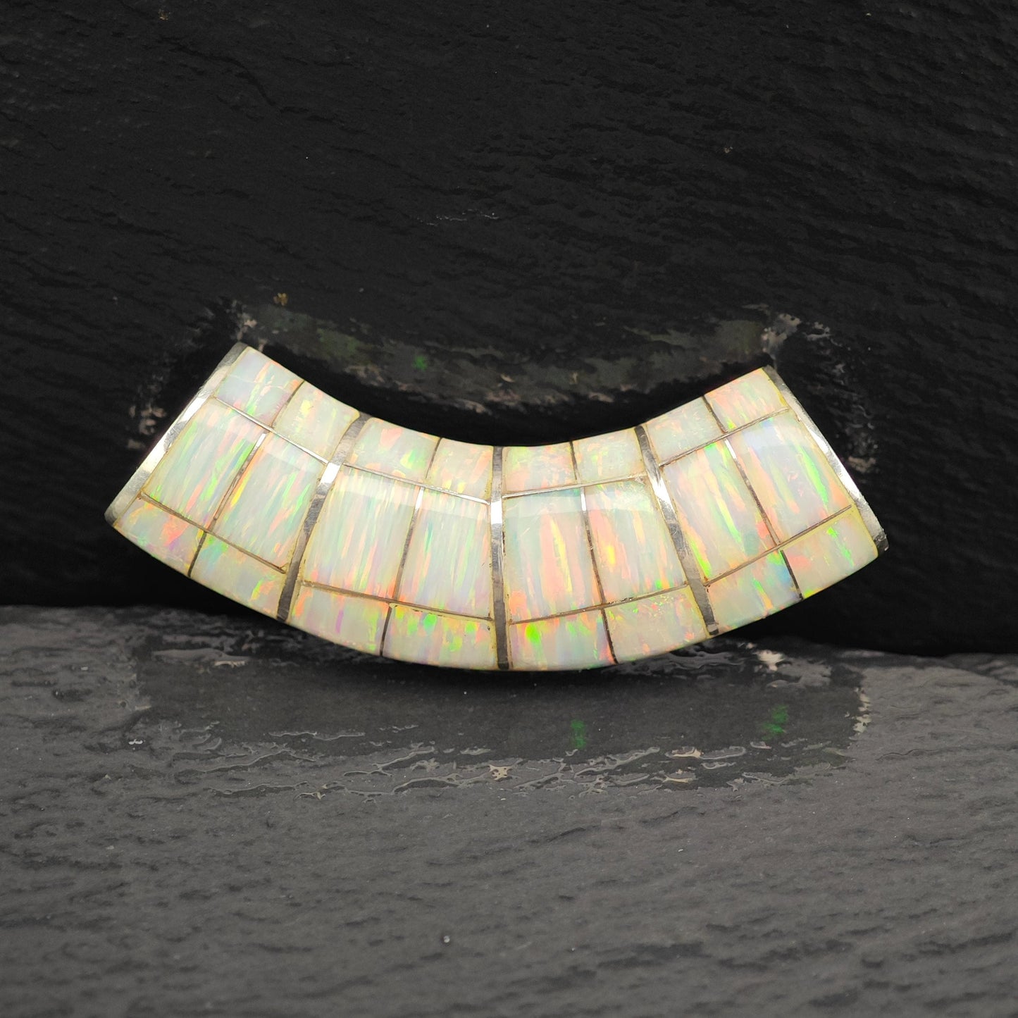 Vintage Opal Inlay Pendant Sterling Silver
