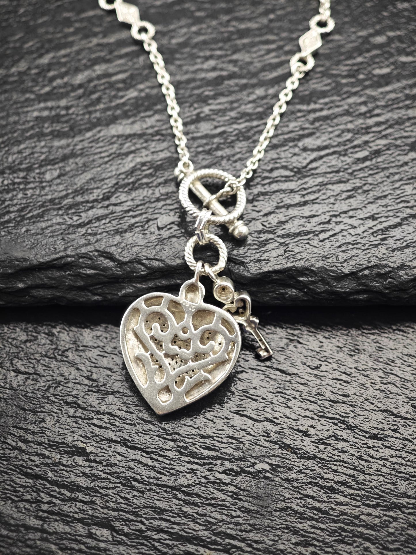 Diamond Heart & Key Necklace Sterling Silver N2490