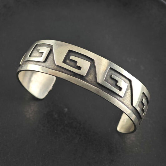 Native American Overlay Sterling Silver Cuff Bracelet Sz 7 1/2" BR3191