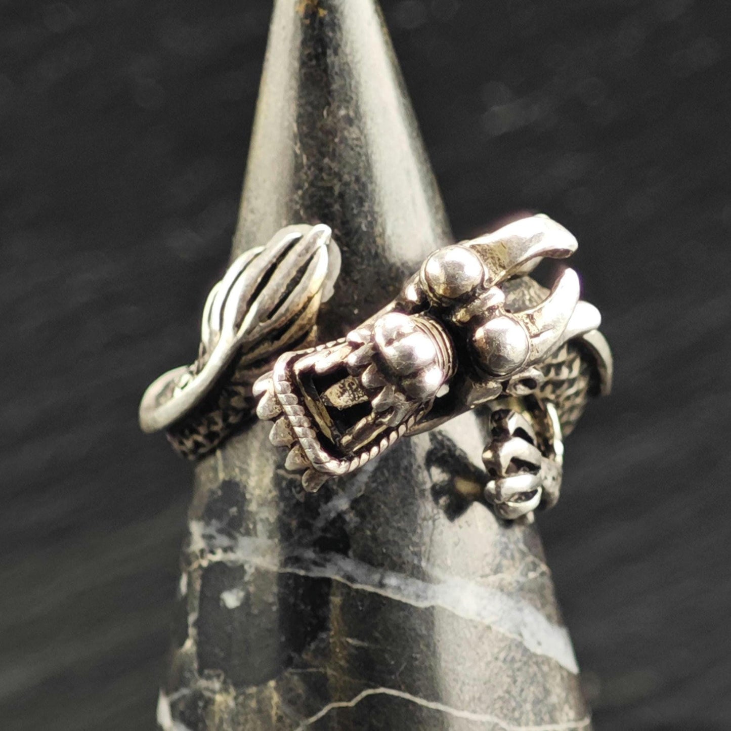 Oxidized Chinese Dragon Bypass Sterling Silver Ring Sz 8 R6717