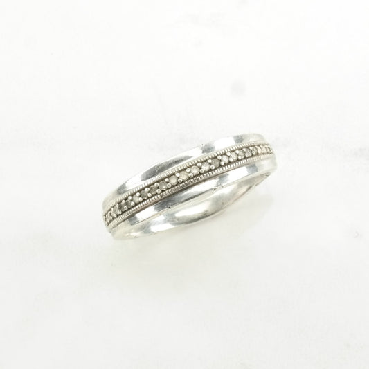 Sterling Silver Ring Diamond Band Size 10