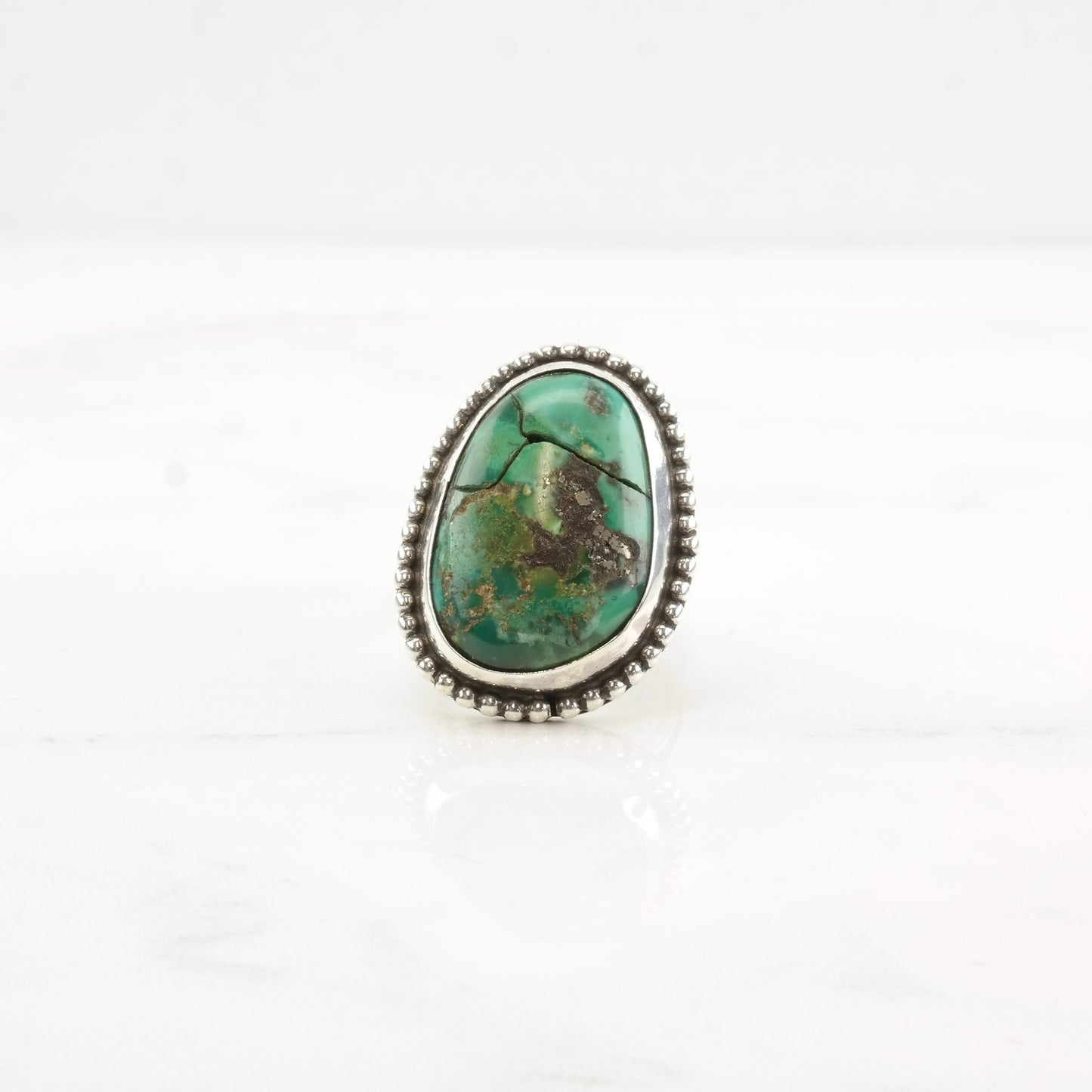 Native American Silver Ring Cracked Turquoise Sterling Size 8 1/2