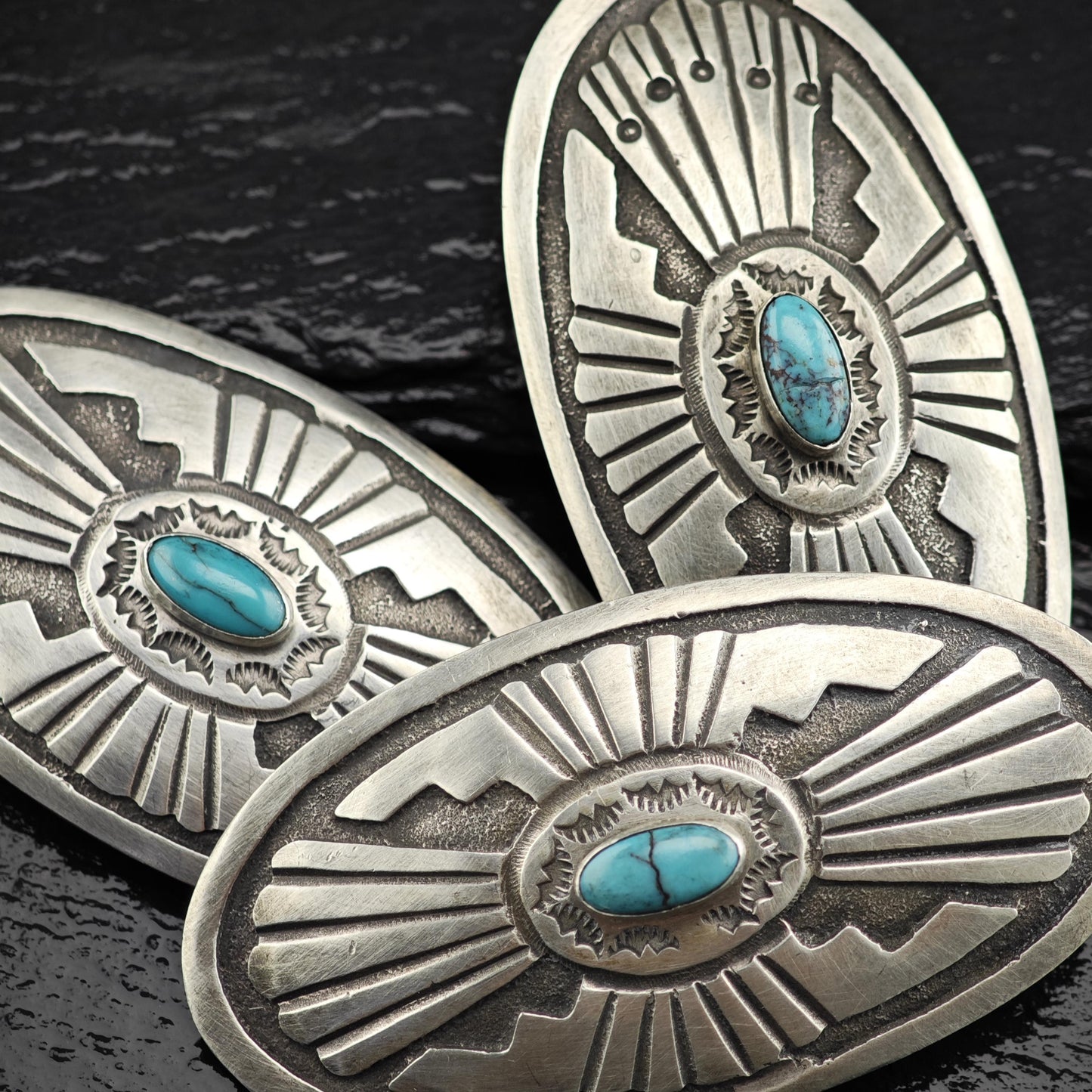 Navajo Turquoise Overlay Belt Buckle and Conchos Sterling Silver
