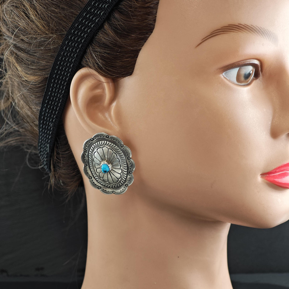 Native Turquoise Concho Clip On Sterling Silver Earrings ER3233