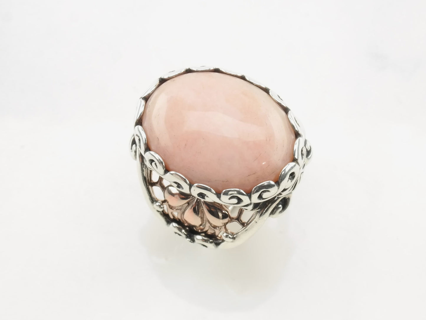 Relios Silver Ring Rhodonite Oval Copper Filigree Sterling Size 7 1/4