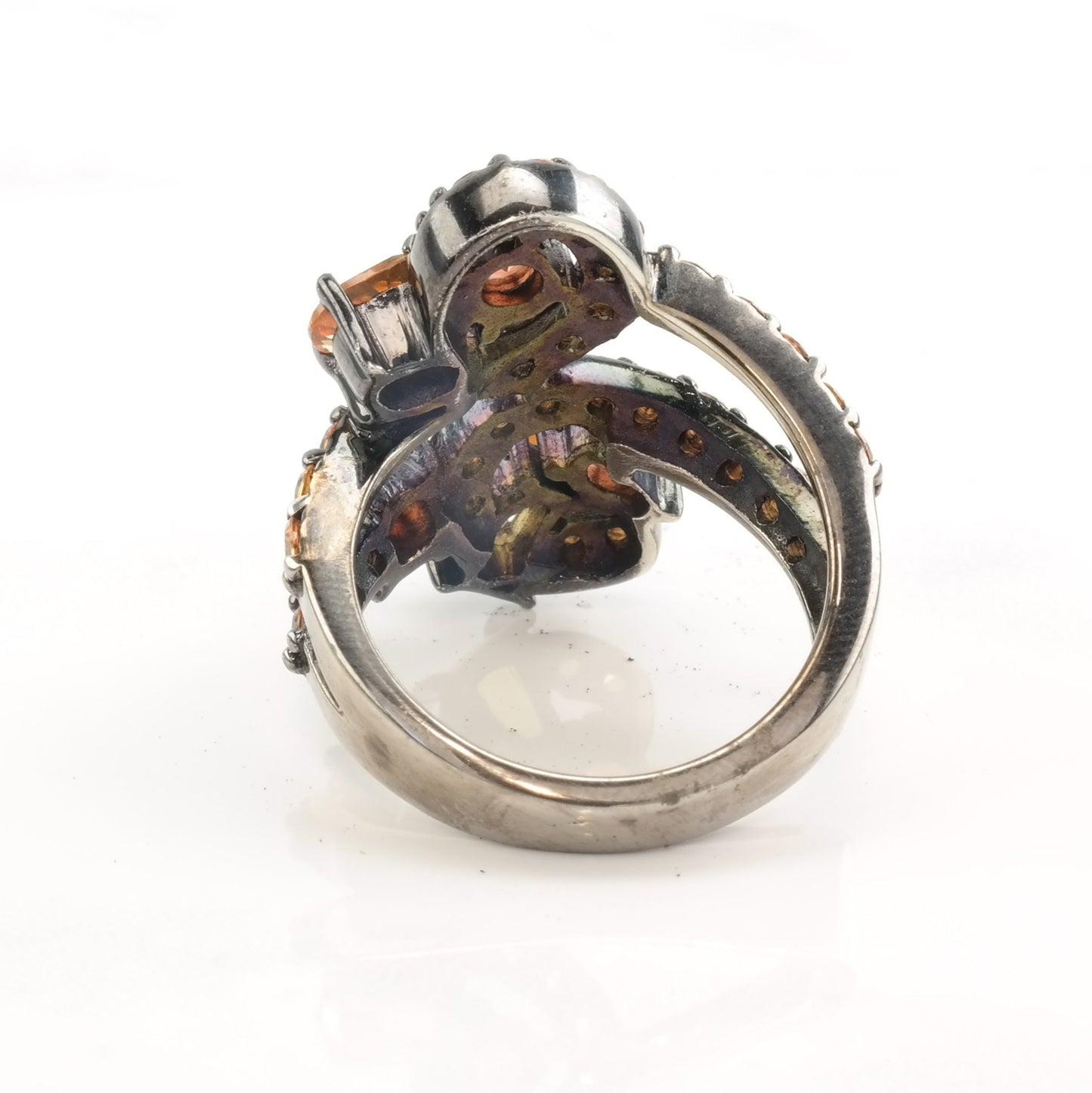 Silver Ring Citrine Sapphire Oxidized Size 7 1/2