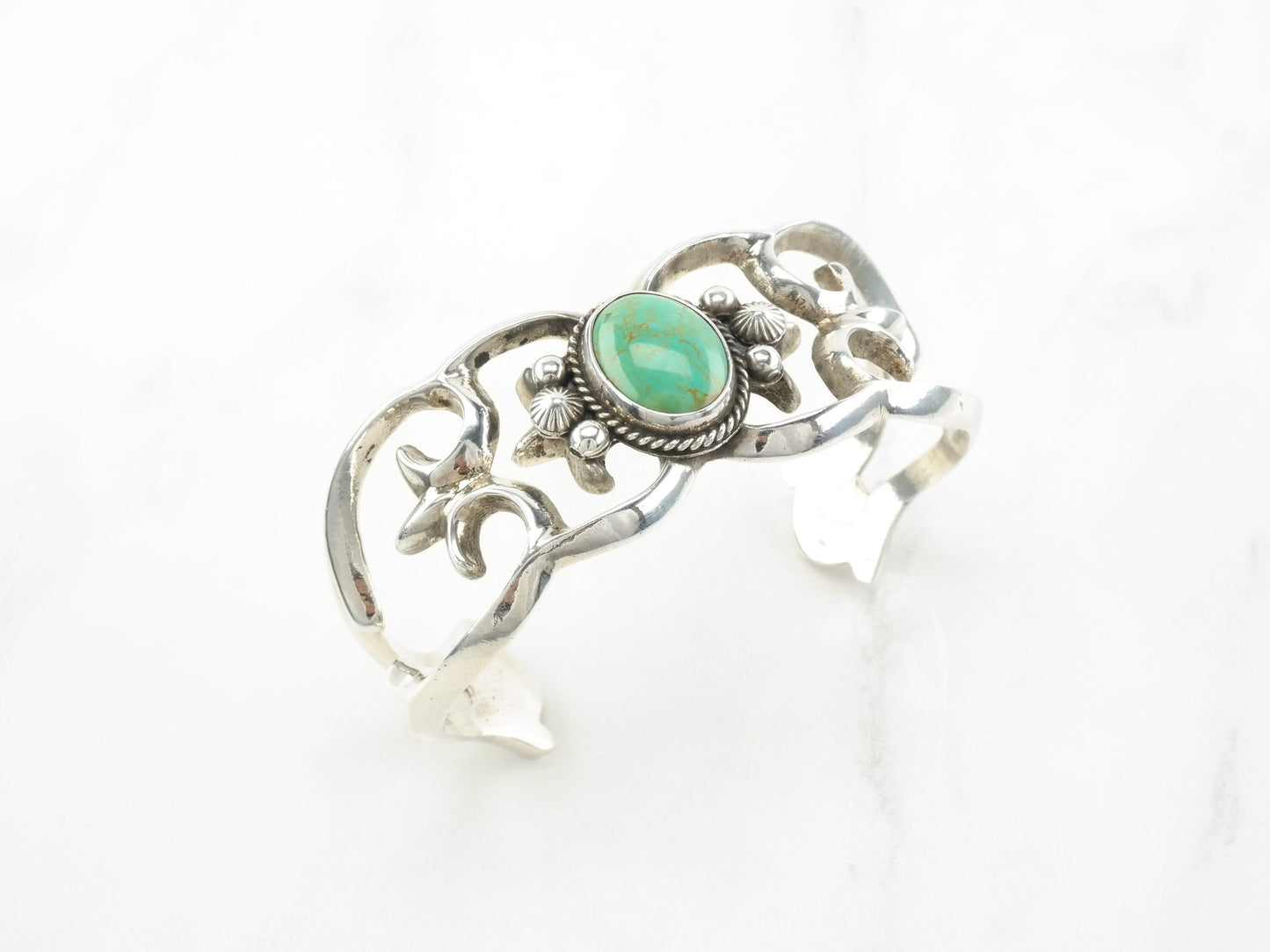 Navajo Sterling Silver Cuff Bracelet Green Turquoise