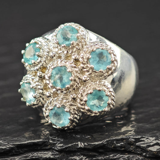 Blue Gemstone Floral Ring Sterling Silver Sz 7 R6148